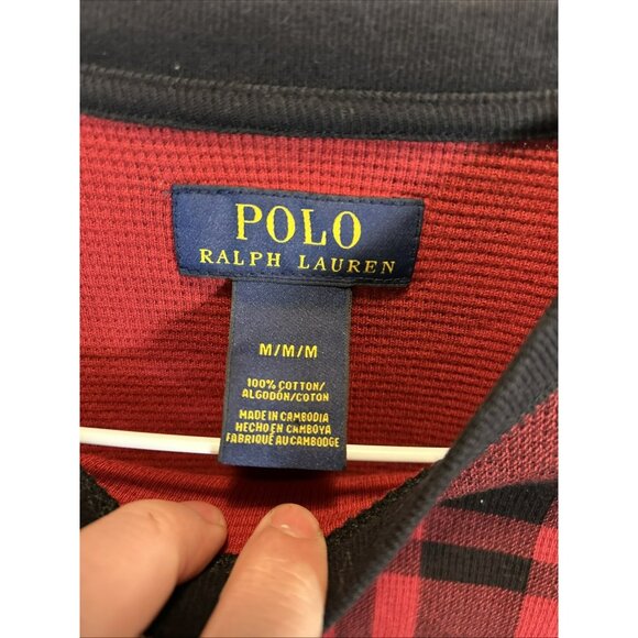 Polo Ralph Lauren Men's Medium Thermal Waffle Knit Shirt Buffalo Plaid - Picture 2 of 5